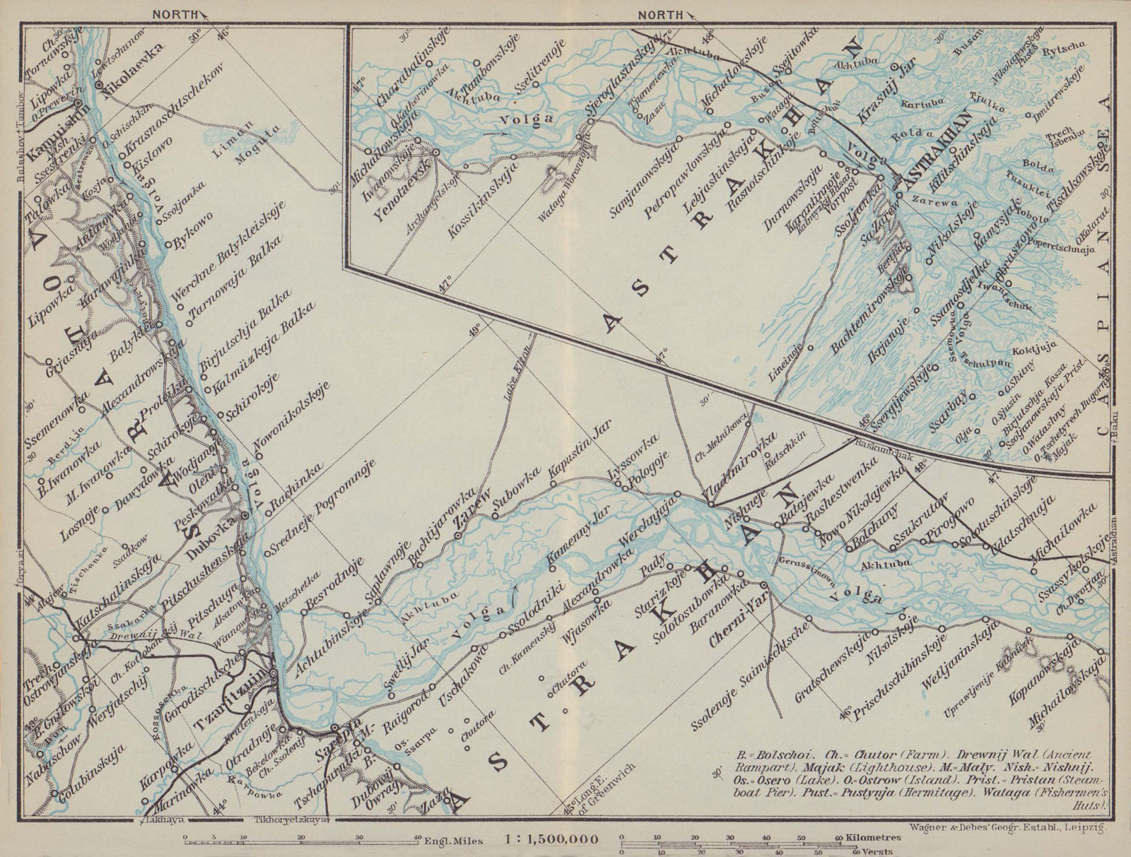 Associate Product Volga River [Astrakhan - Volgograd - Kamyshin]. Russia. BAEDEKER 1914 old map