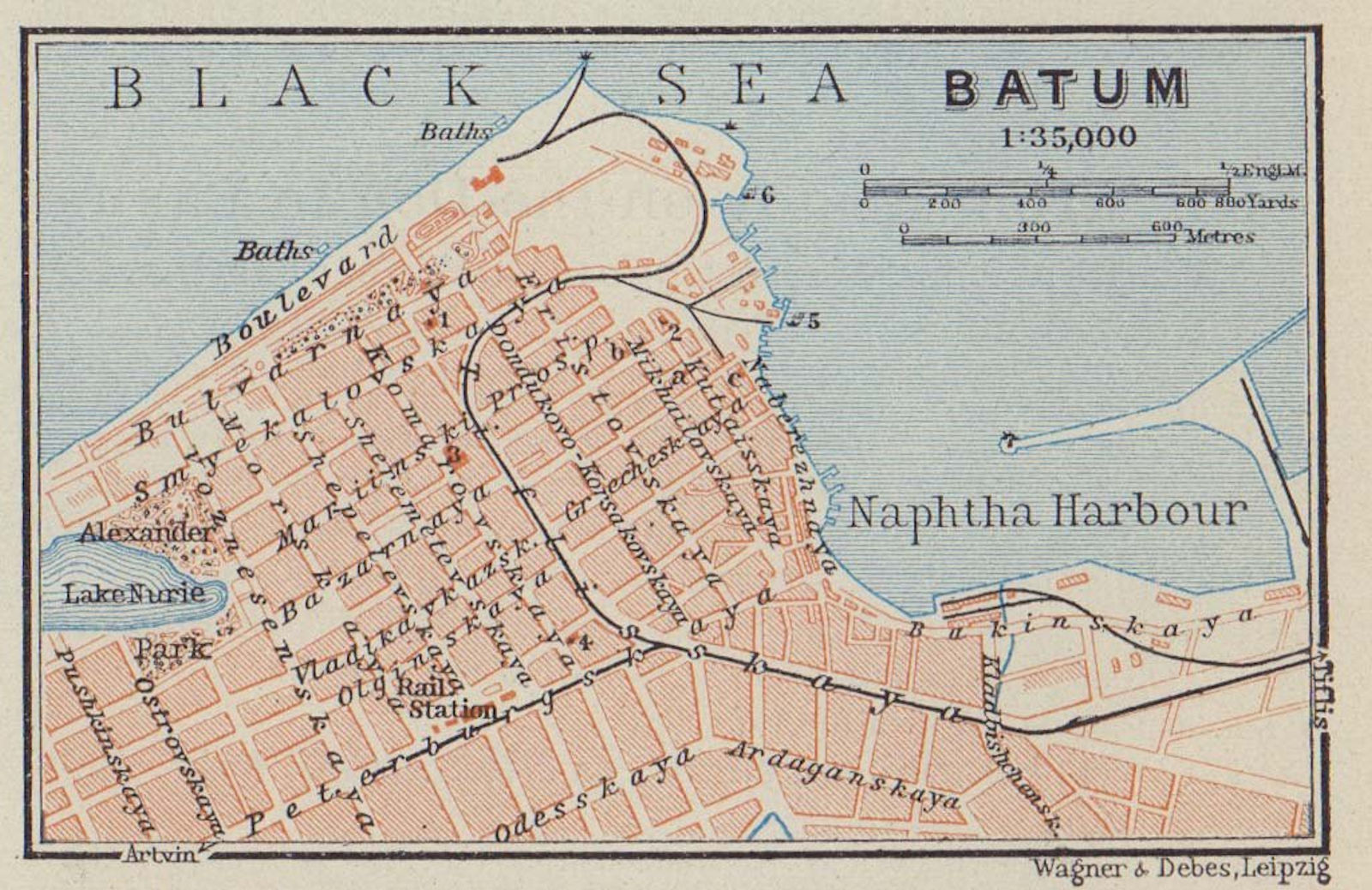 Associate Product Batumi town/city plan. Georgia. Black Sea. VERY SMALL. BAEDEKER 1914 old map