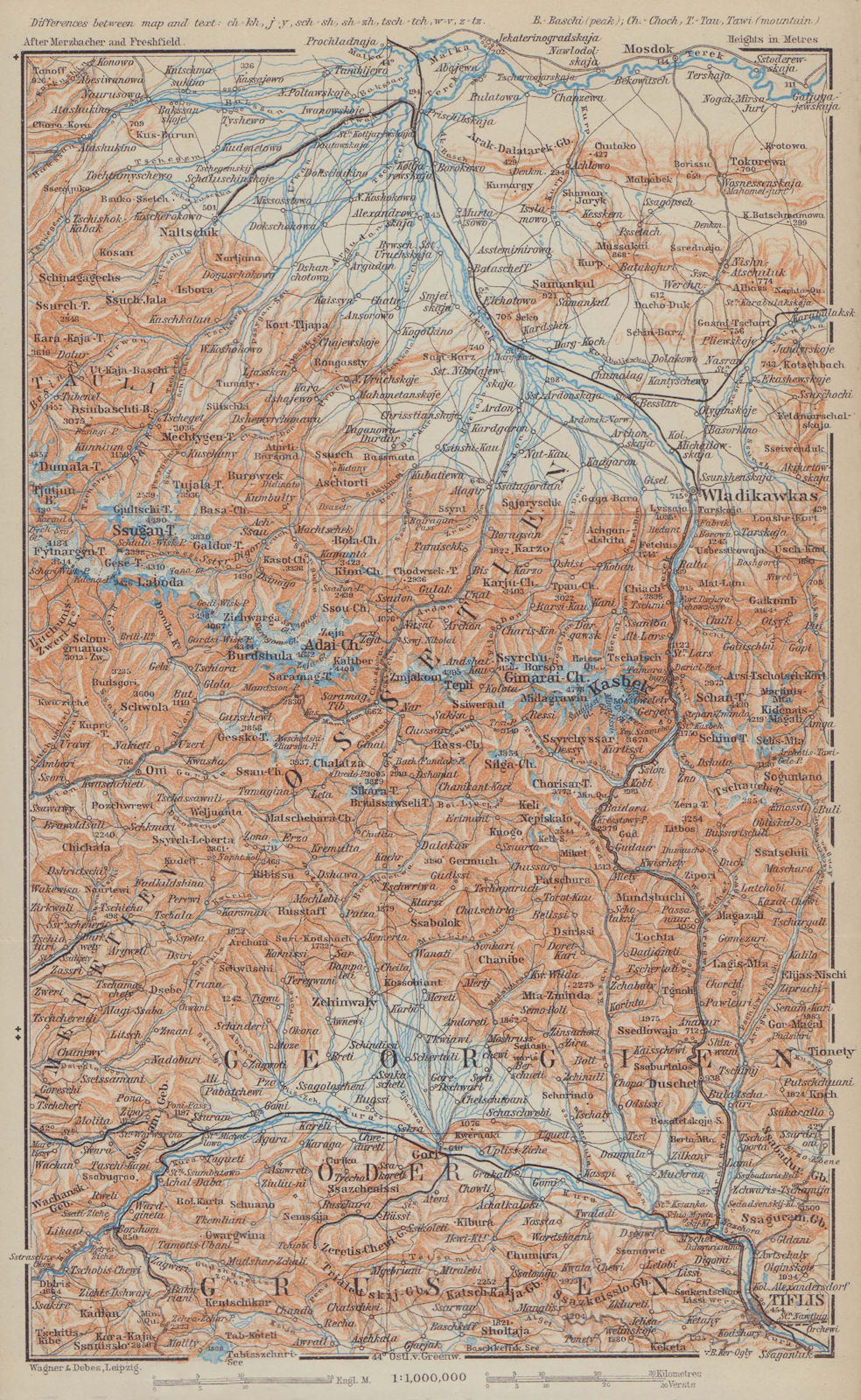 Associate Product Central Caucasus, eastern part. Ossetia & Georgia. BAEDEKER 1914 old map