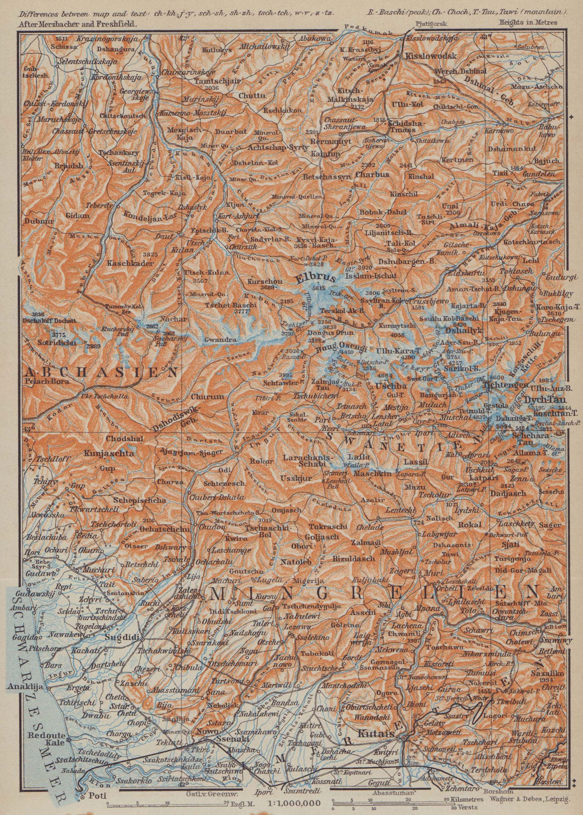 Western central Caucasus. Mingrelia/Samegrelo/Abkhazia. Georgia 1914 old map
