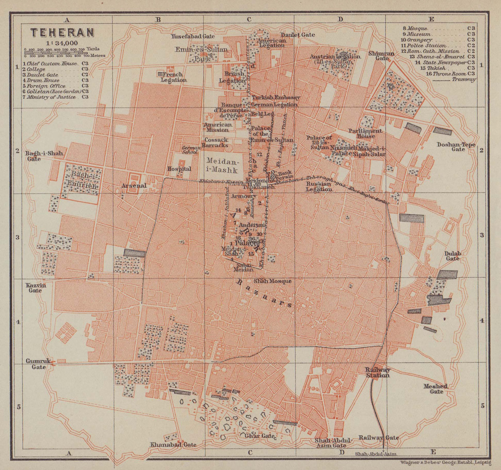 Associate Product Tehran town/city plan. Iran. Teheran. BAEDEKER 1914 old antique map chart