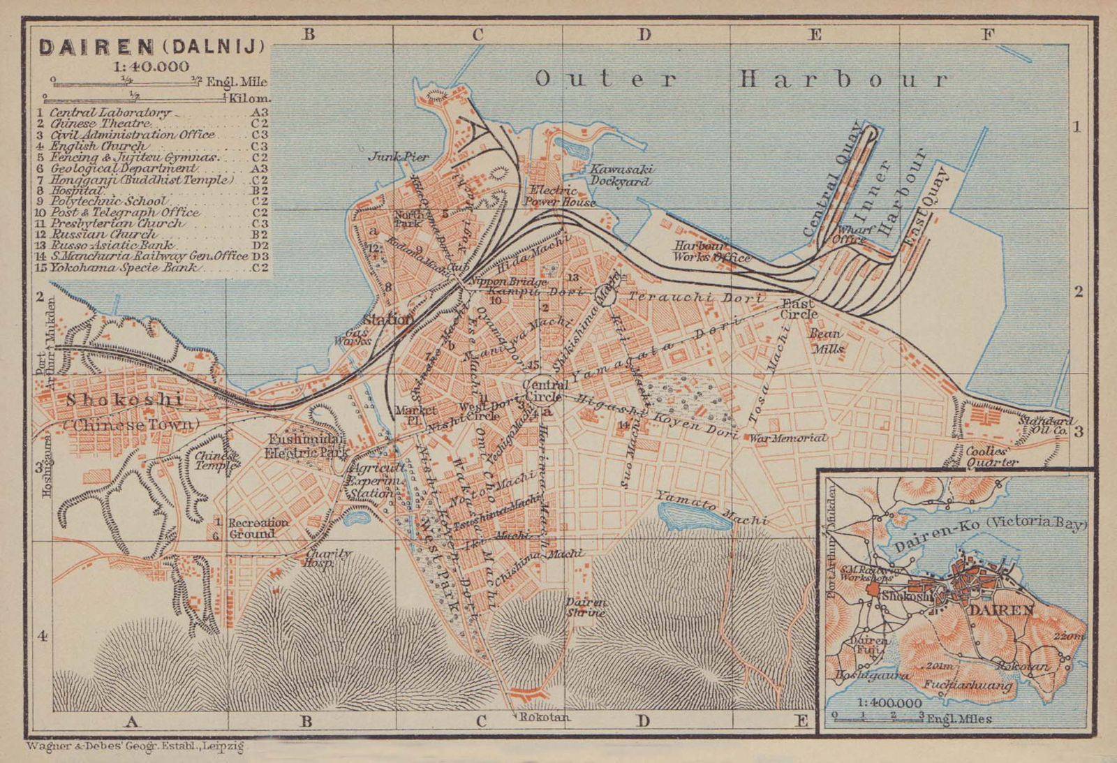 Dalian (Dairen/Dalniy) town/city plan. China. BAEDEKER 1914 old antique map