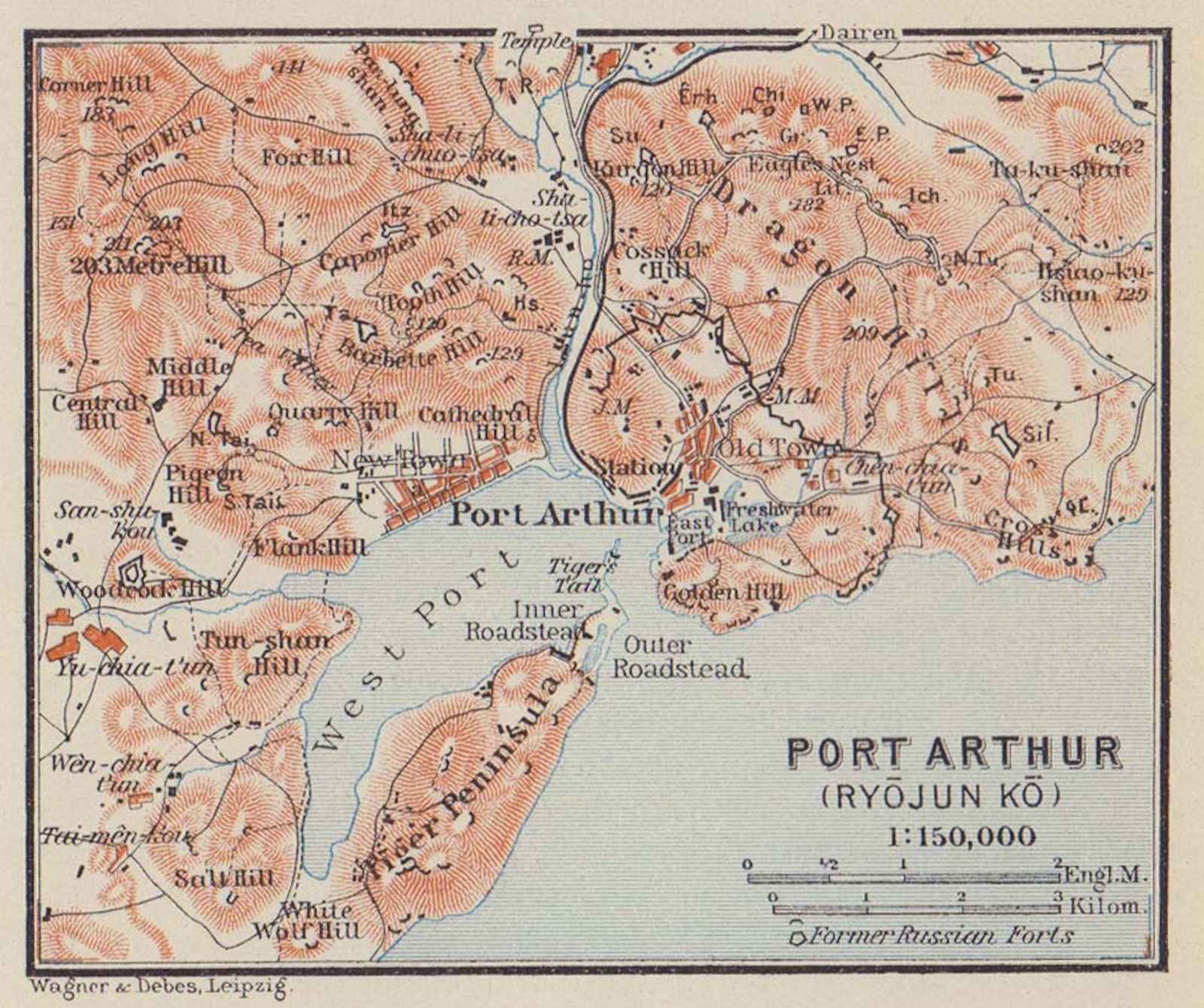 Port Arthur city plan Lüshunkou/Lvshunkou District Ryojun China. SMALL 1914 map