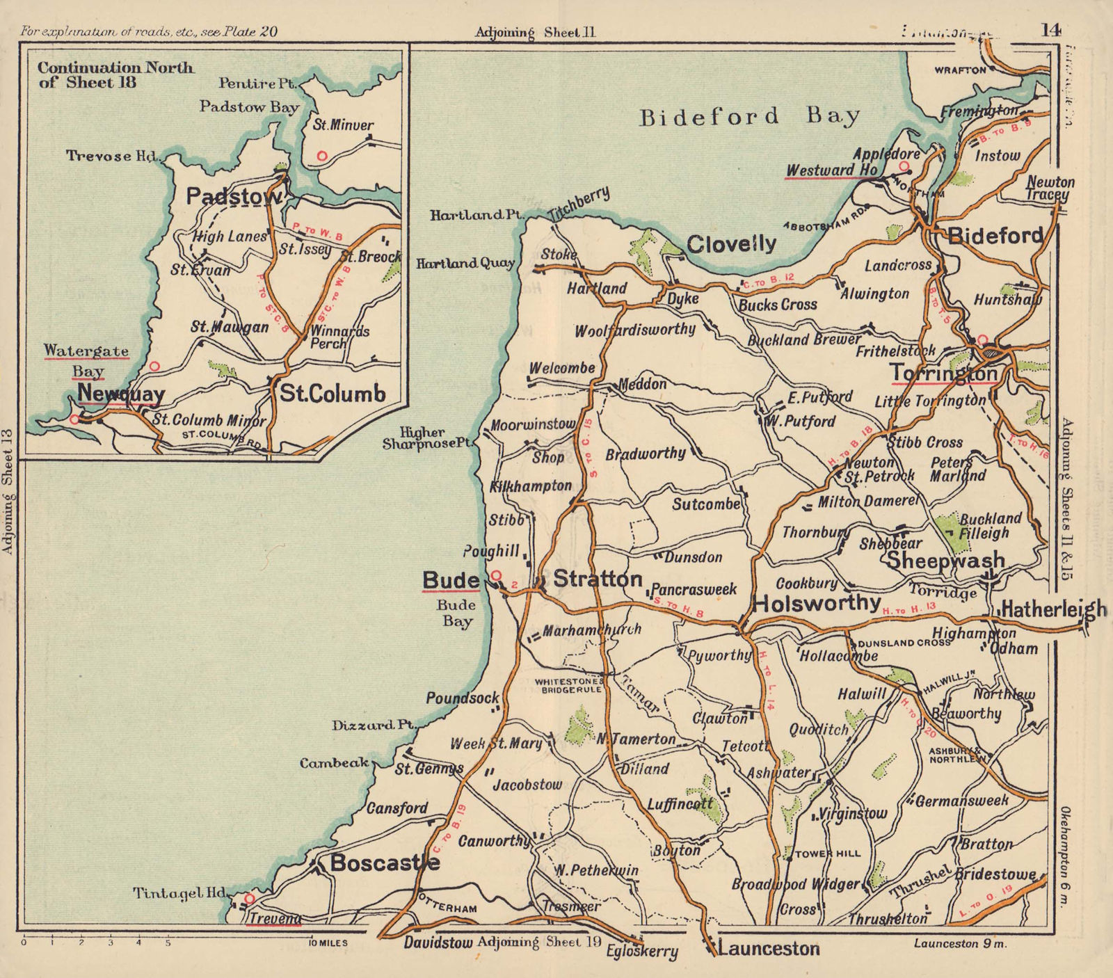 Associate Product Hartland/North Cornwall road map. Padstow Clovelly Bude Newquay. BACON c1920