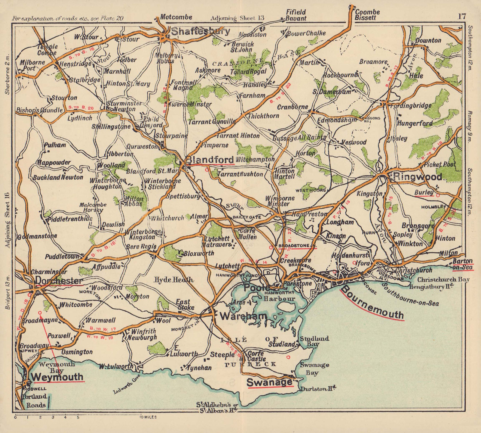 Associate Product Dorset coast road map. Poole Weymouth Bournemouth Swanage. BACON c1920 old