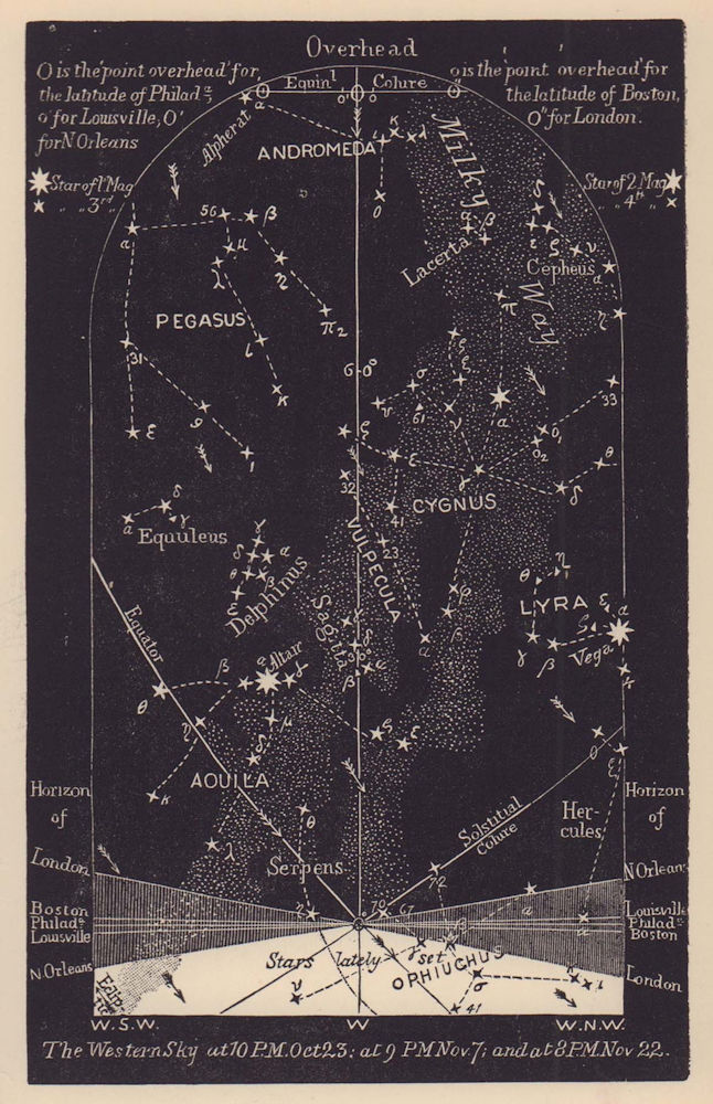 Western night sky star chart November. Scorpio. Oct 23-Nov 22. PROCTOR 1881