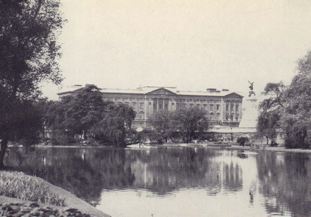 Buckingham Palace, seen from St. James's Park 1946 old vintage print picture