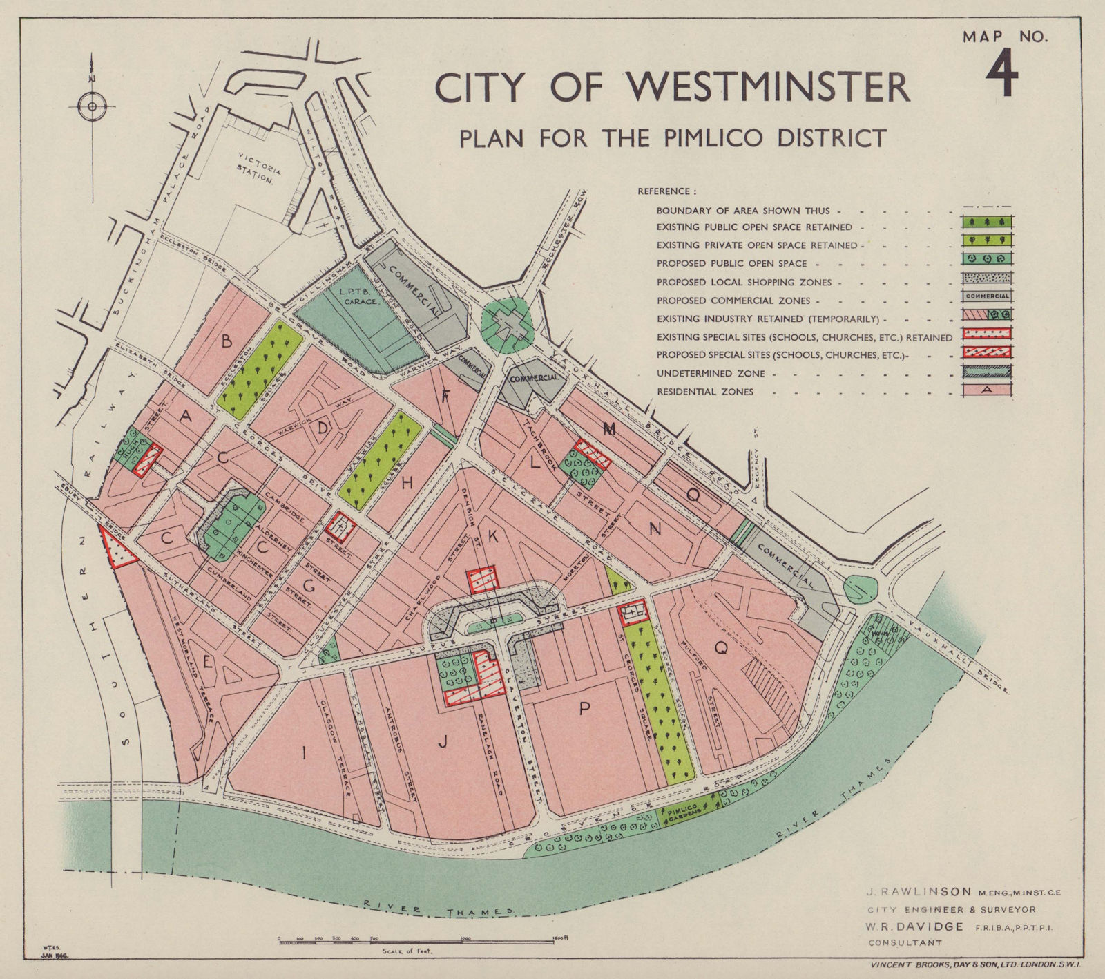 City of Westminster plan for the redevelopment of Pimlico. RAWLINSON 1946 map