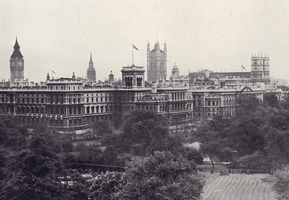 Foreign & Commonwealth Office, from St. James's Park 1946 old vintage print