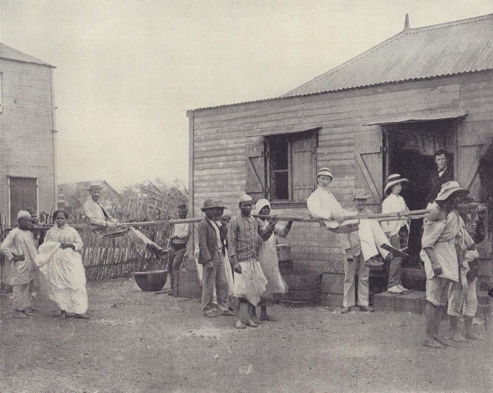 Filanzames sedan chairs, Madagascar. STODDARD 1895 old antique print picture