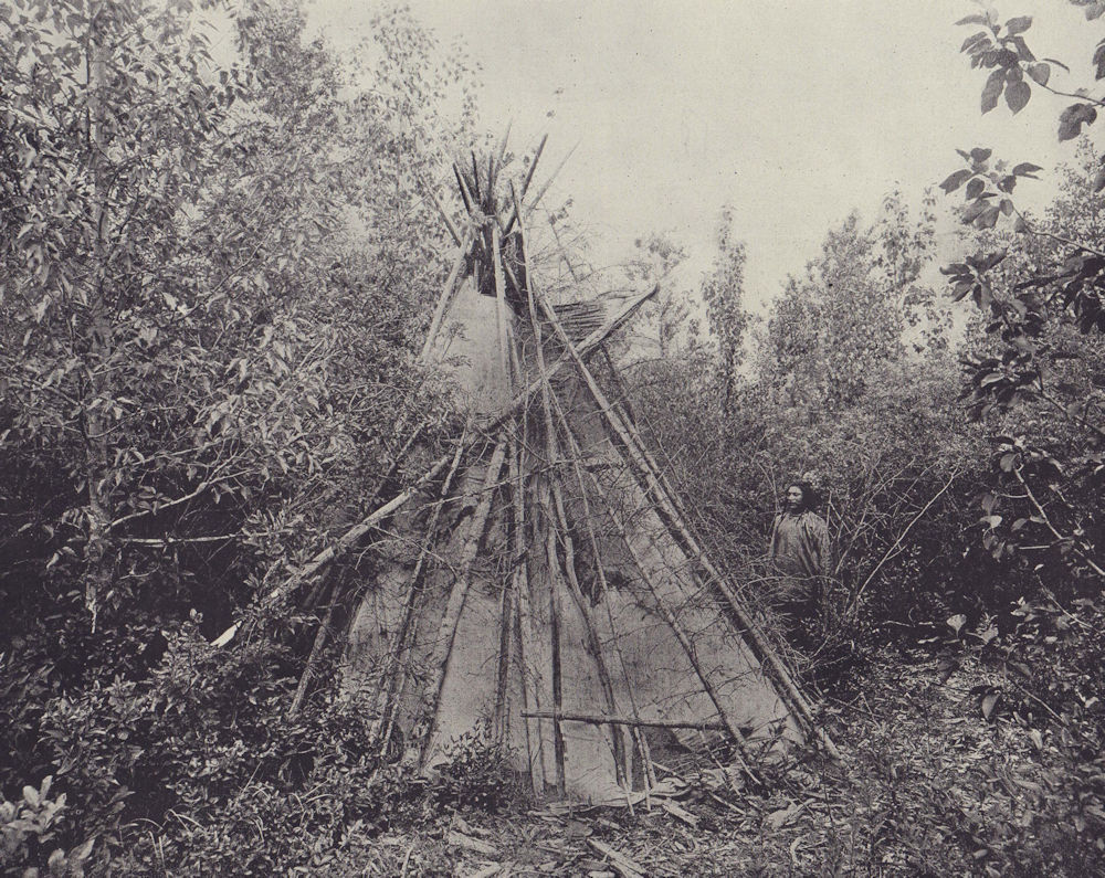 Burial Tepee of a Crow Chief's Wife, Montana. STODDARD 1895 old antique print