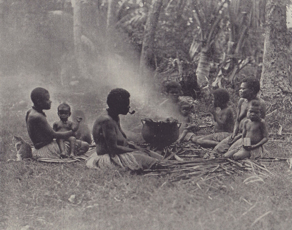 A camp of Kanaks, New Caledonia. Melanesia. STODDARD 1895 old antique print