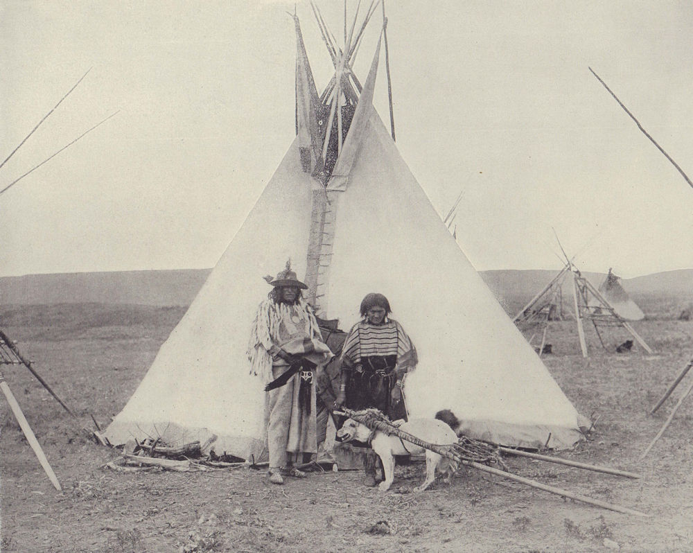 Native American Blackfoot Indian, Squaw, teepee & dog, Canada. STODDARD 1895