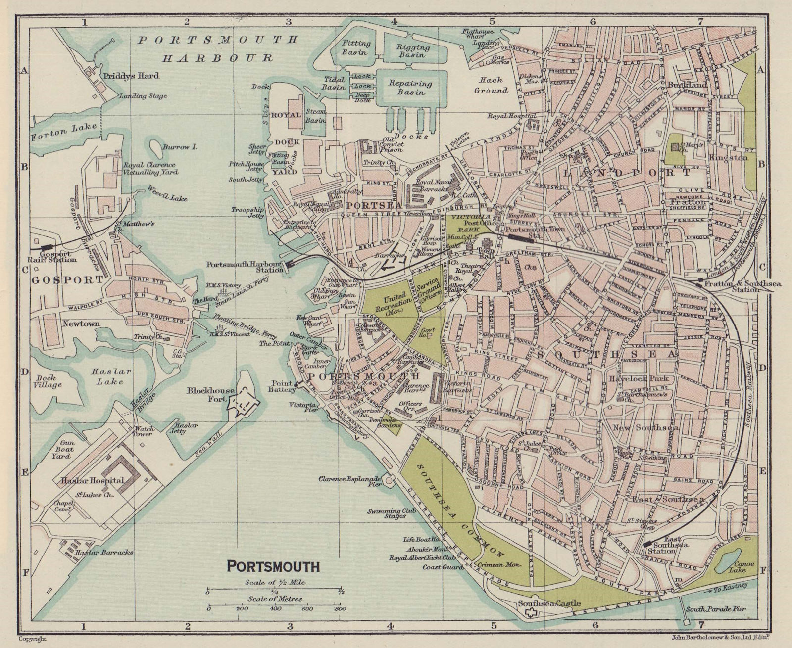 PORTSMOUTH town city plan. Gosport Southsea. Hampshire 1920 old antique map