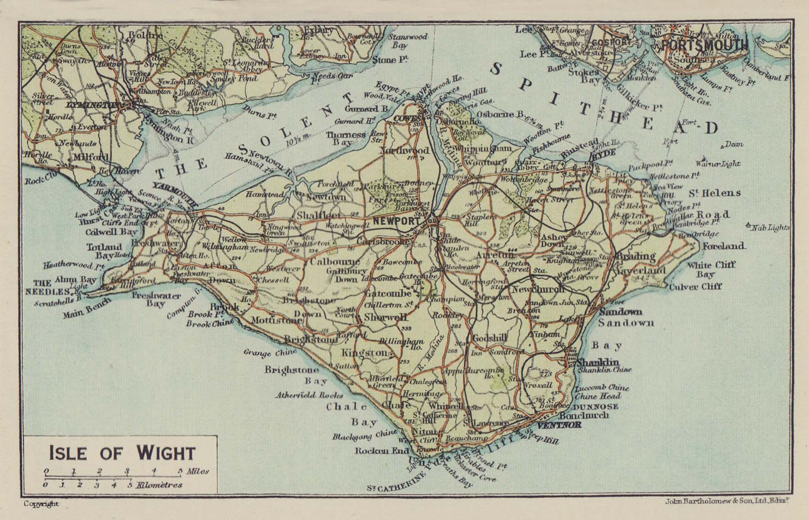 Associate Product Isle of Wight. Appears to show Solent rail bridge 1920 old antique map chart