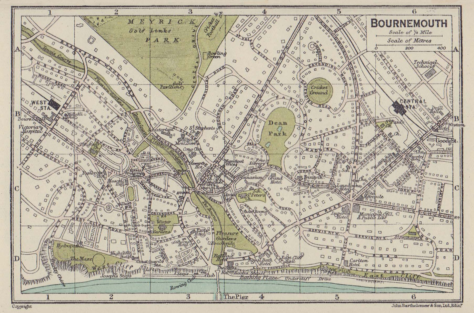 Associate Product BOURNEMOUTH town city plan. Hampshire 1920 old antique vintage map chart