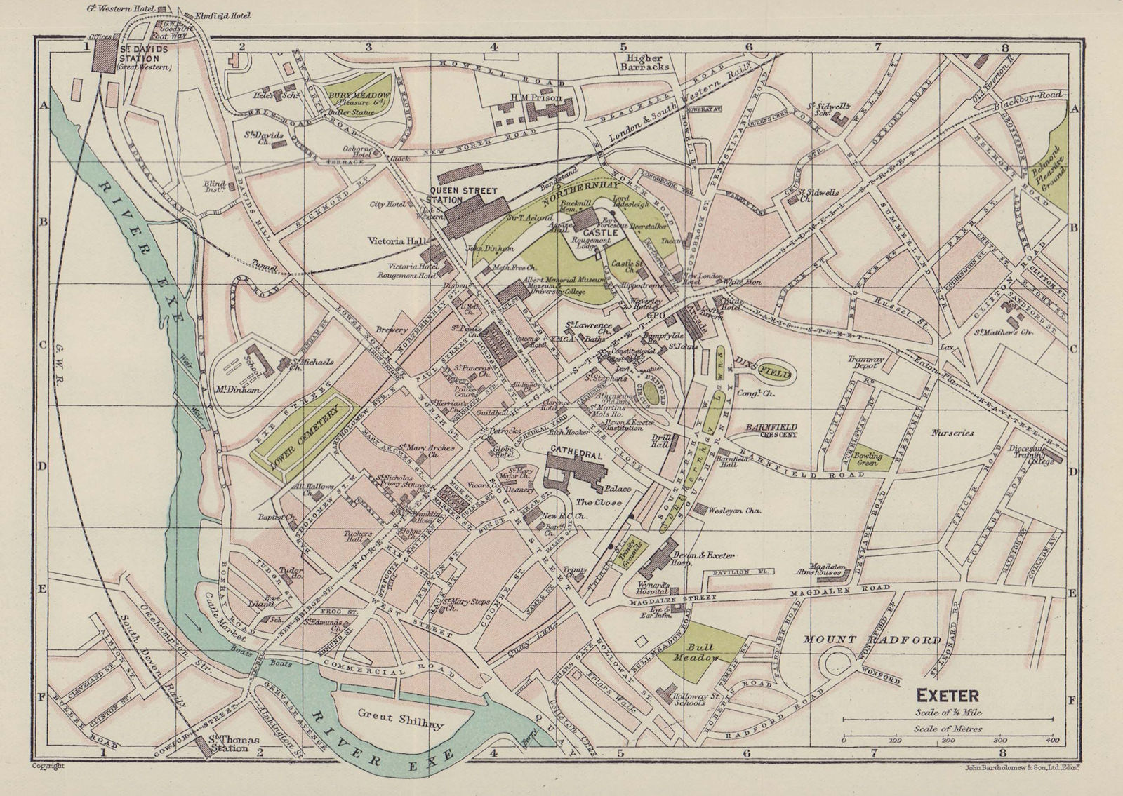 EXETER town city plan. Devon 1920 old antique vintage map chart