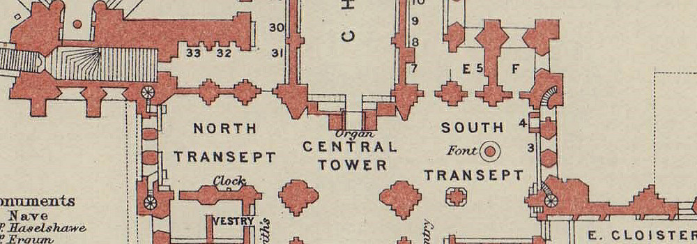 Wells Cathedral ground floor plan. Somerset 1920 old