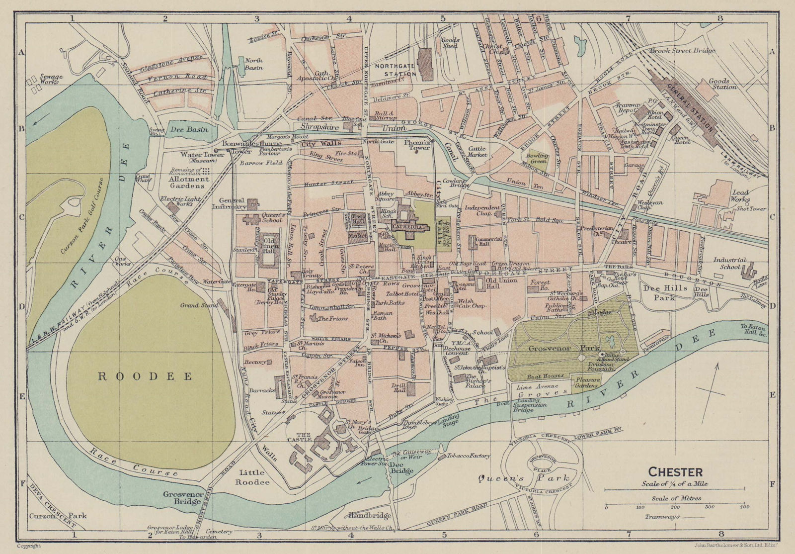 CHESTER town city plan. Cheshire 1920 old antique vintage map chart