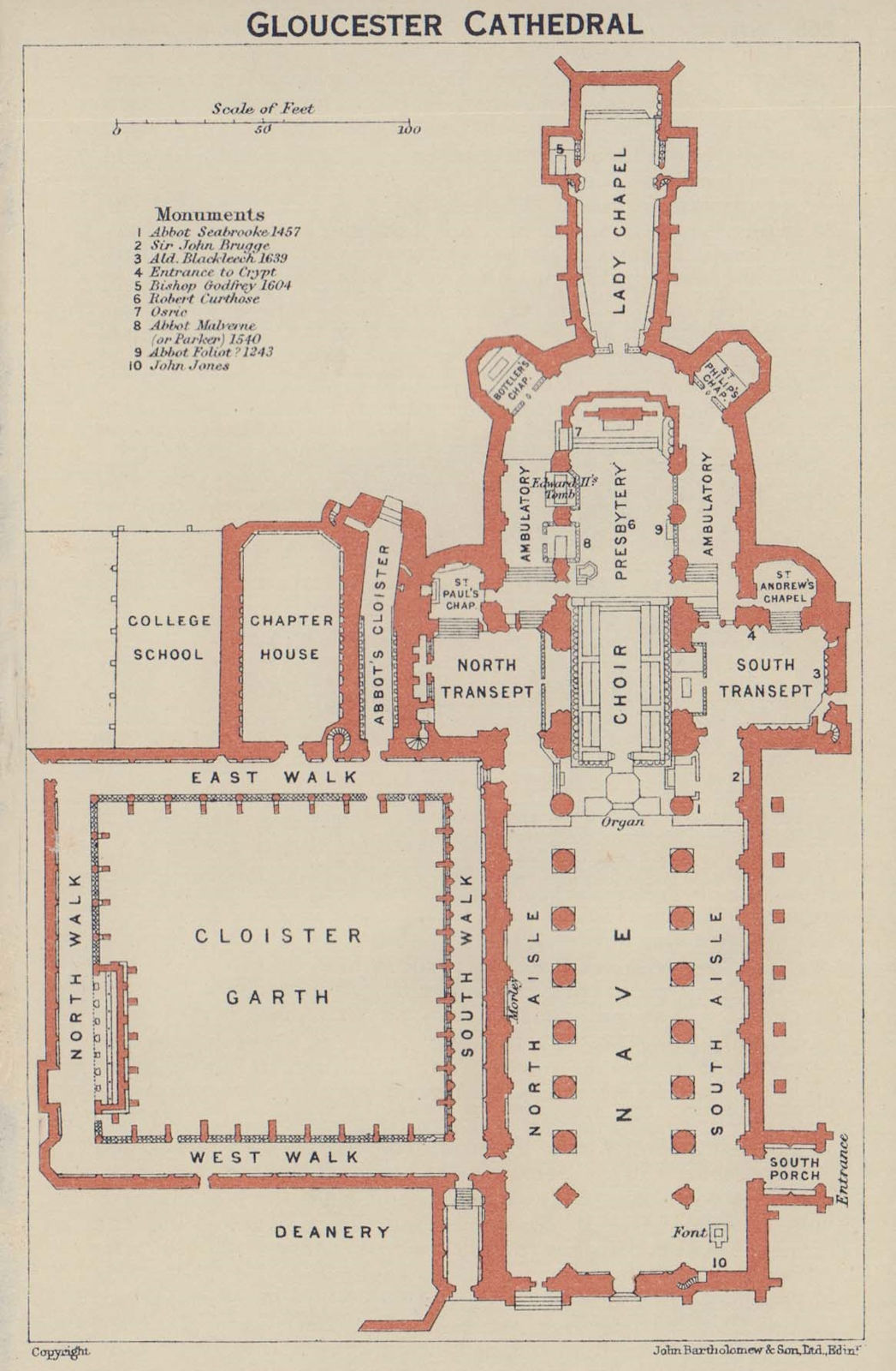 Associate Product Gloucester Cathedral ground floor plan. Gloucestershire 1920 old antique map
