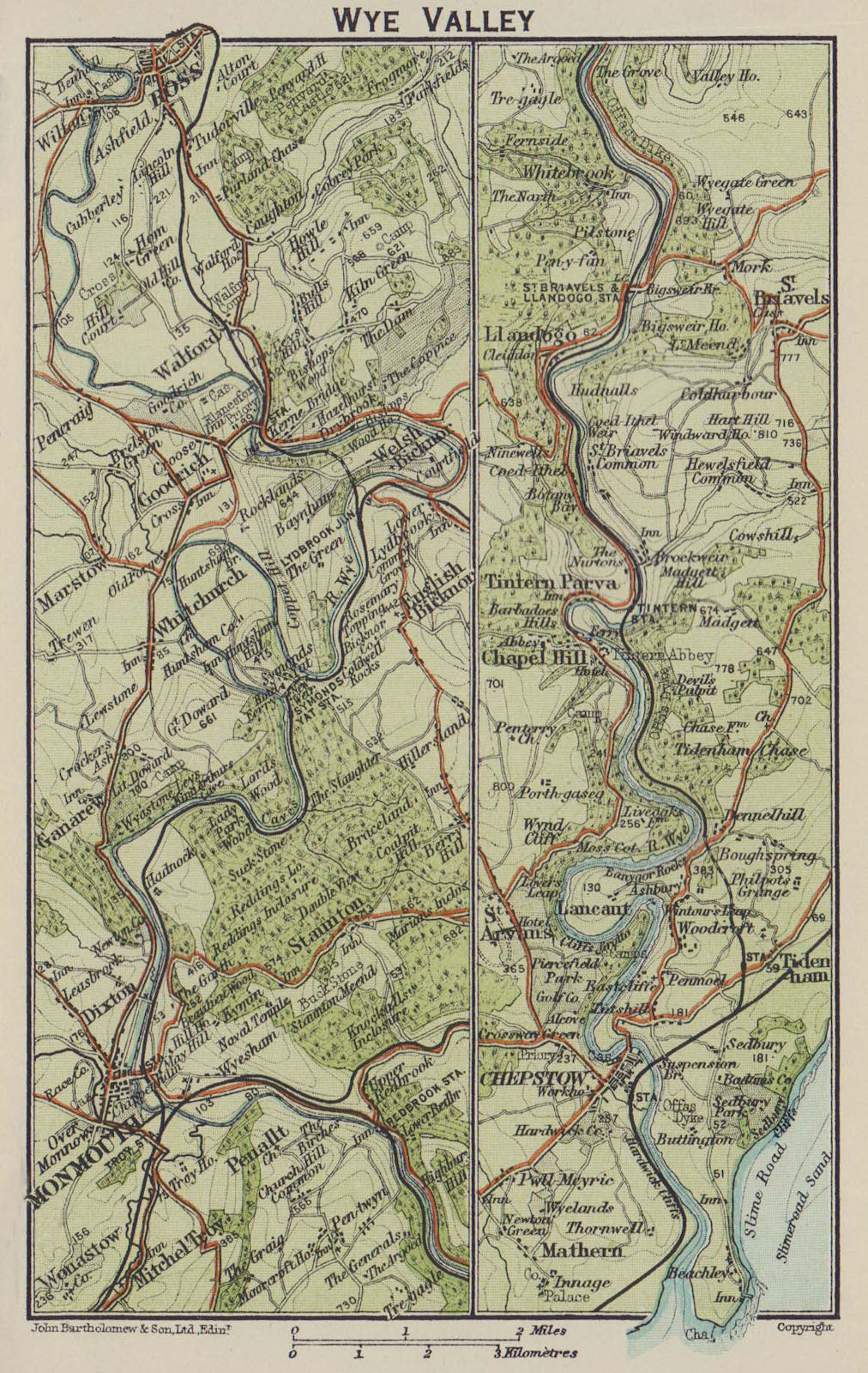 Associate Product Wye Valley. Ross Monmouth Chepstow Tintern. Wales 1920 old antique map chart