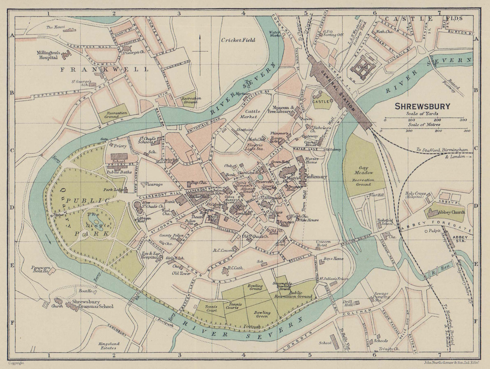 Associate Product SHREWSBURY town city plan. Shropshire 1920 old antique vintage map chart