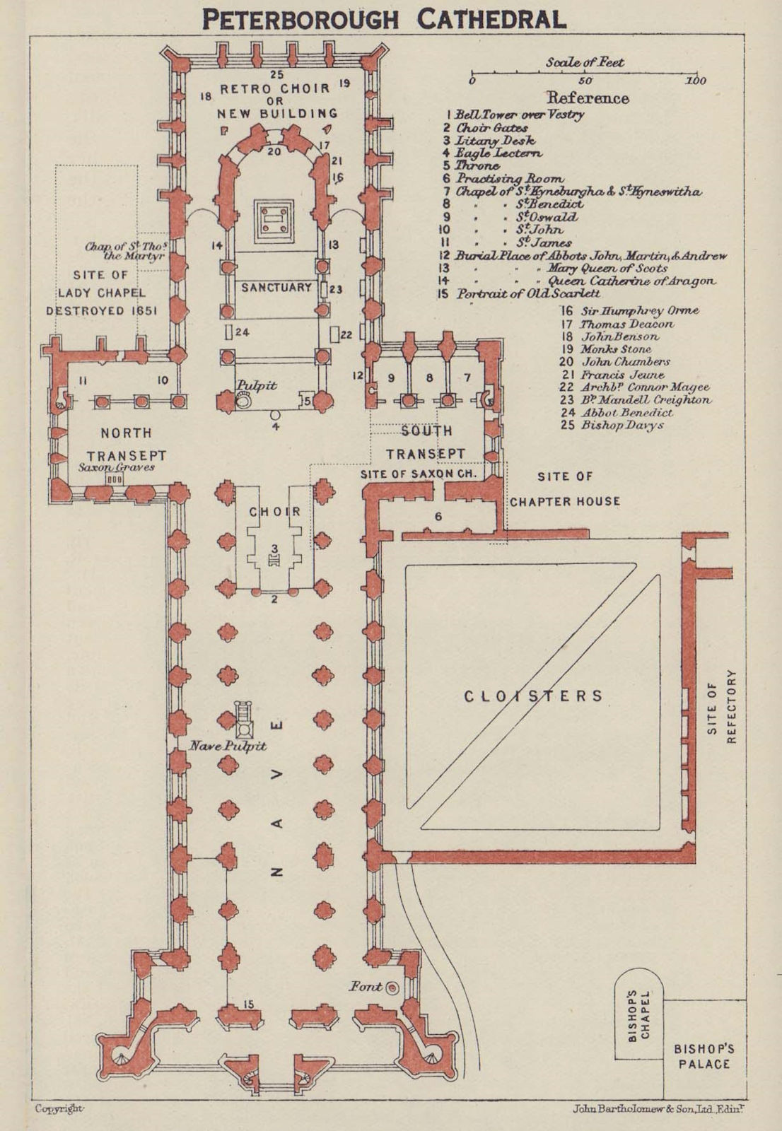 Associate Product Peterborough Cathedral ground floor plan. Northamptonshire 1920 old map