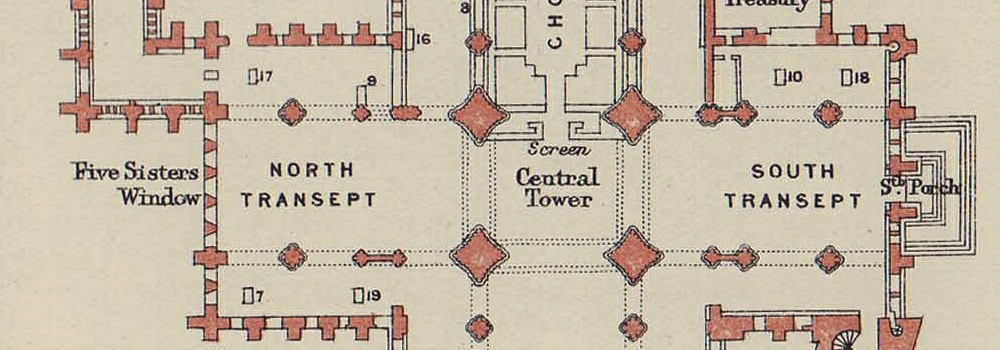 York Minster ground floor plan. Yorkshire 1920 old antique map chart