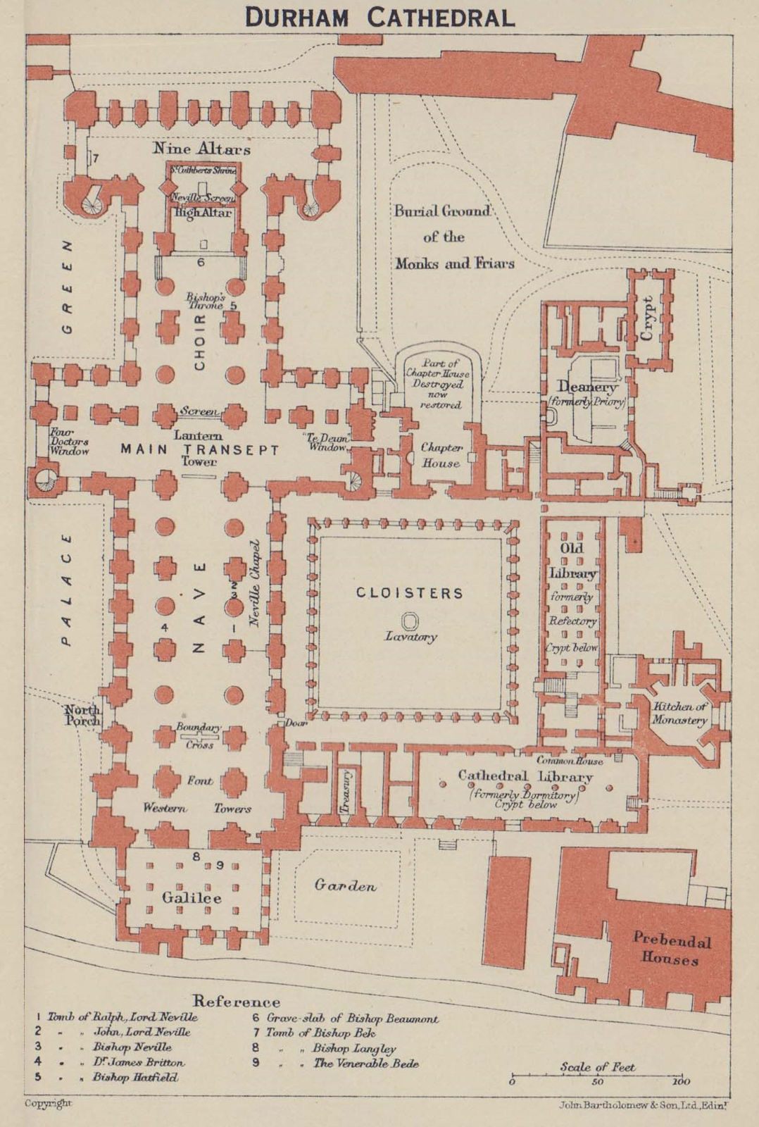 Associate Product Durham Cathedral ground floor plan. Durham 1920 old antique map chart