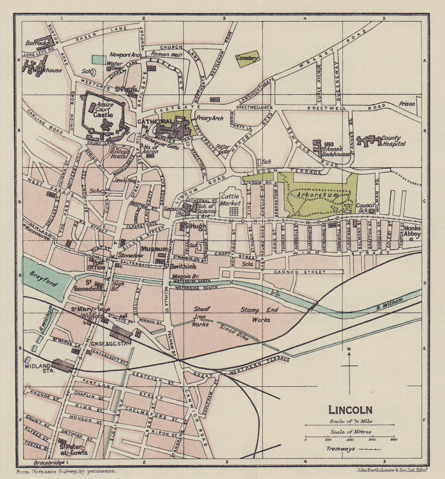 LINCOLN town city plan. Lincolnshire 1920 old antique vintage map chart