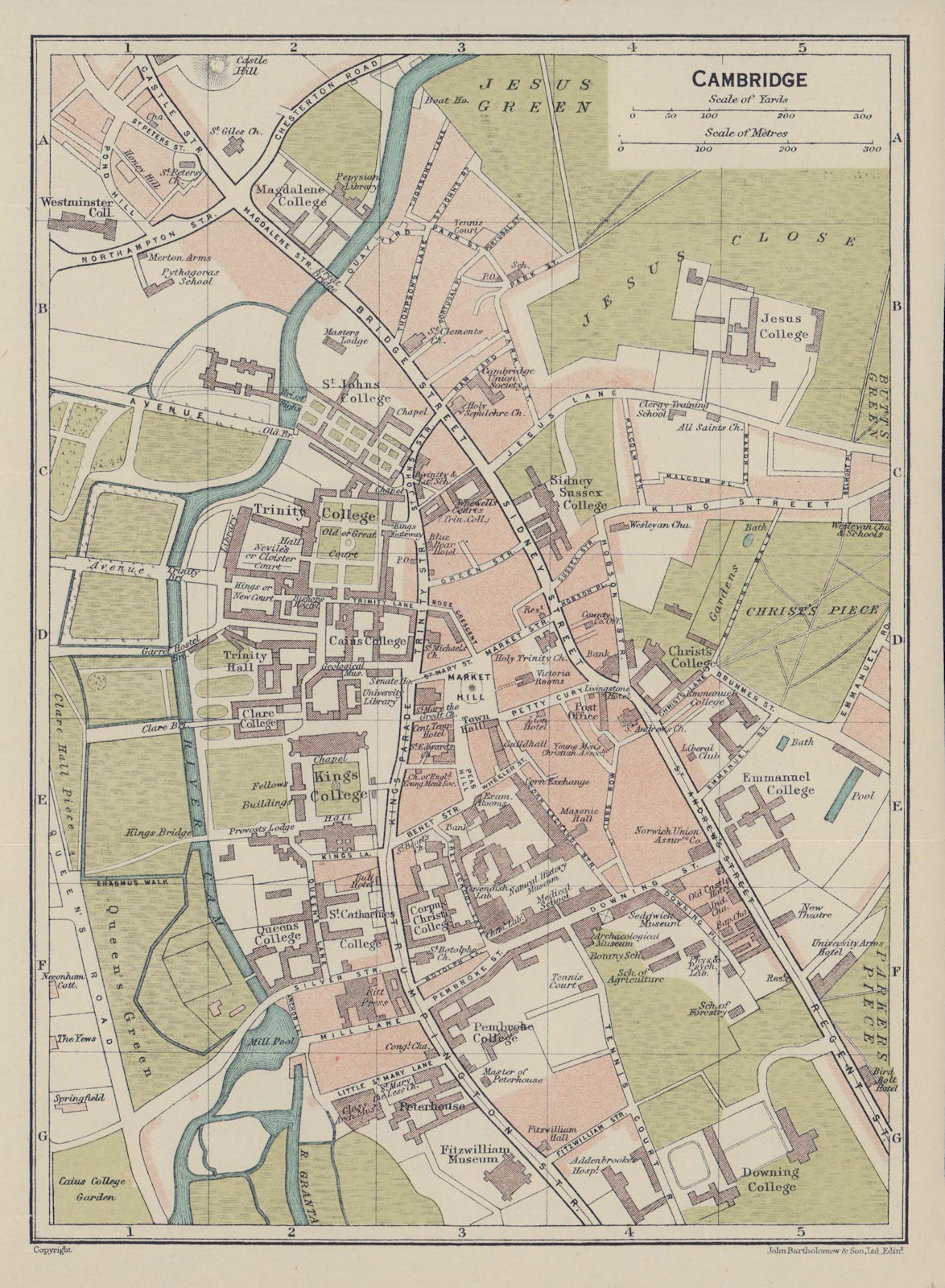 CAMBRIDGE town city plan. University colleges. Cambridgeshire 1920 old map