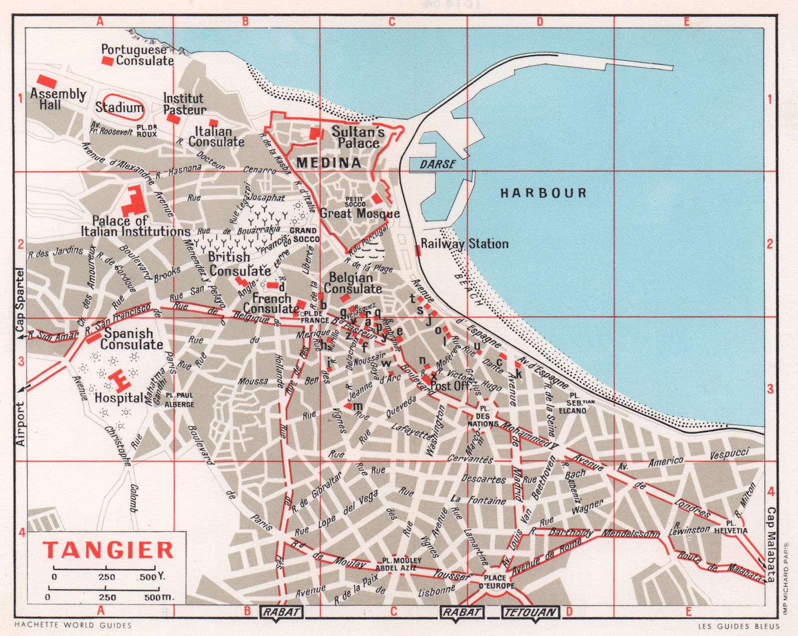 Tangier vintage town city tourist plan. Morocco 1966 old vintage map chart