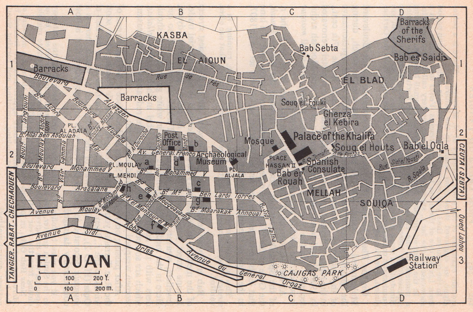 Tetouan vintage town city tourist plan. Morocco 1966 old vintage map chart