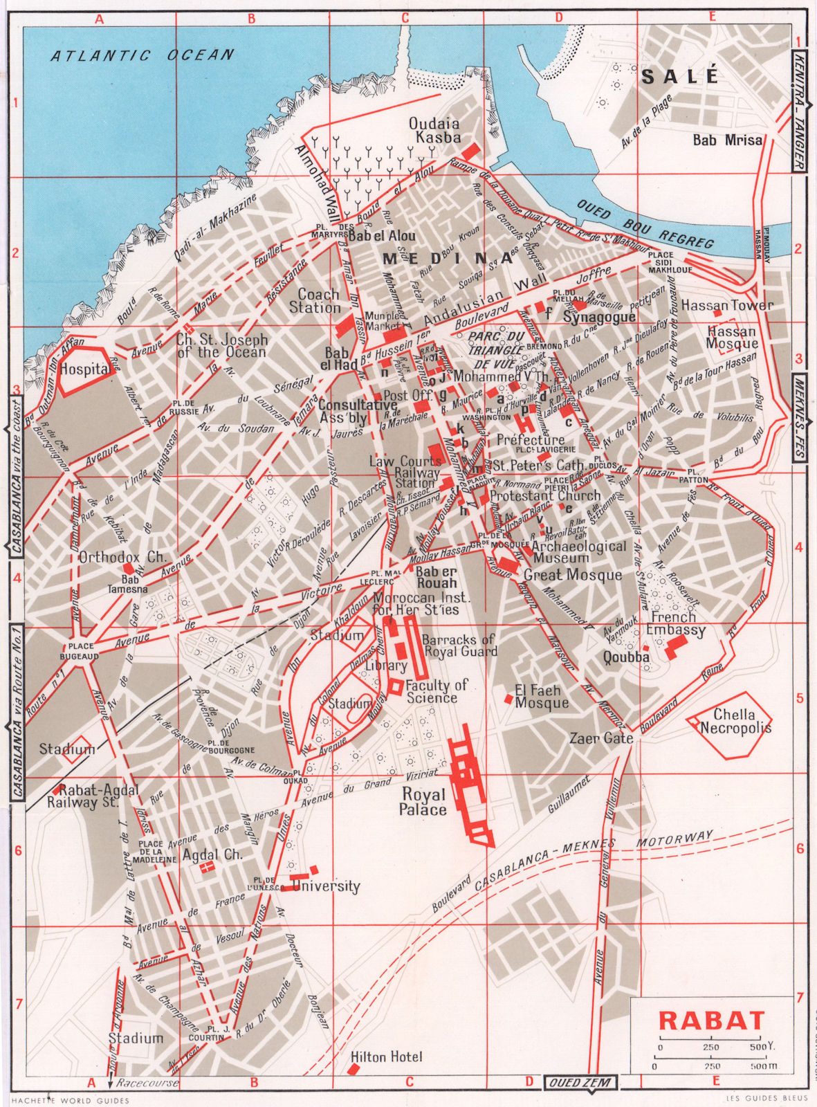 Rabat vintage town city tourist plan. Morocco 1966 old vintage map chart