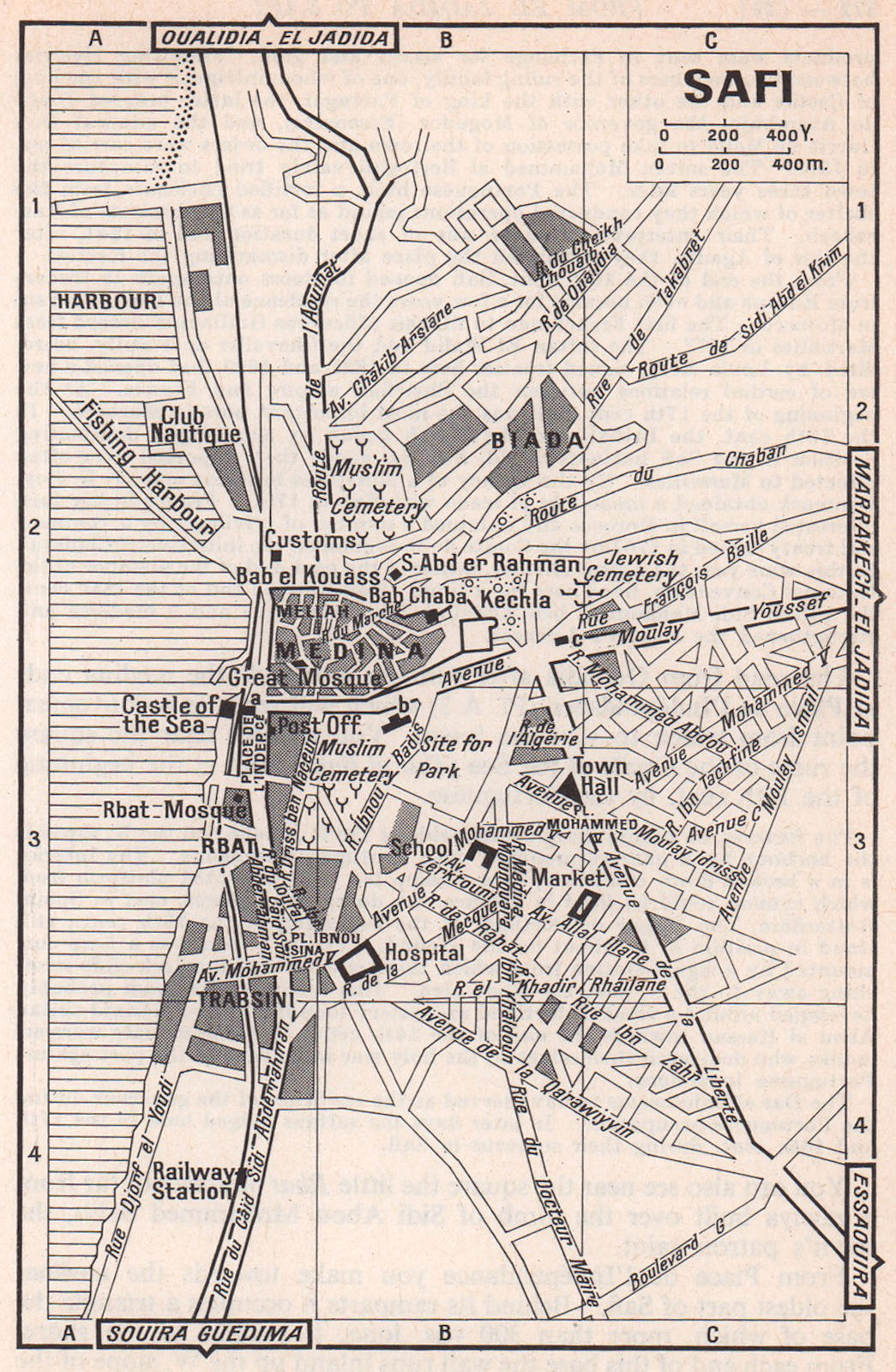 Safi vintage town city tourist plan. Morocco 1966 old vintage map chart