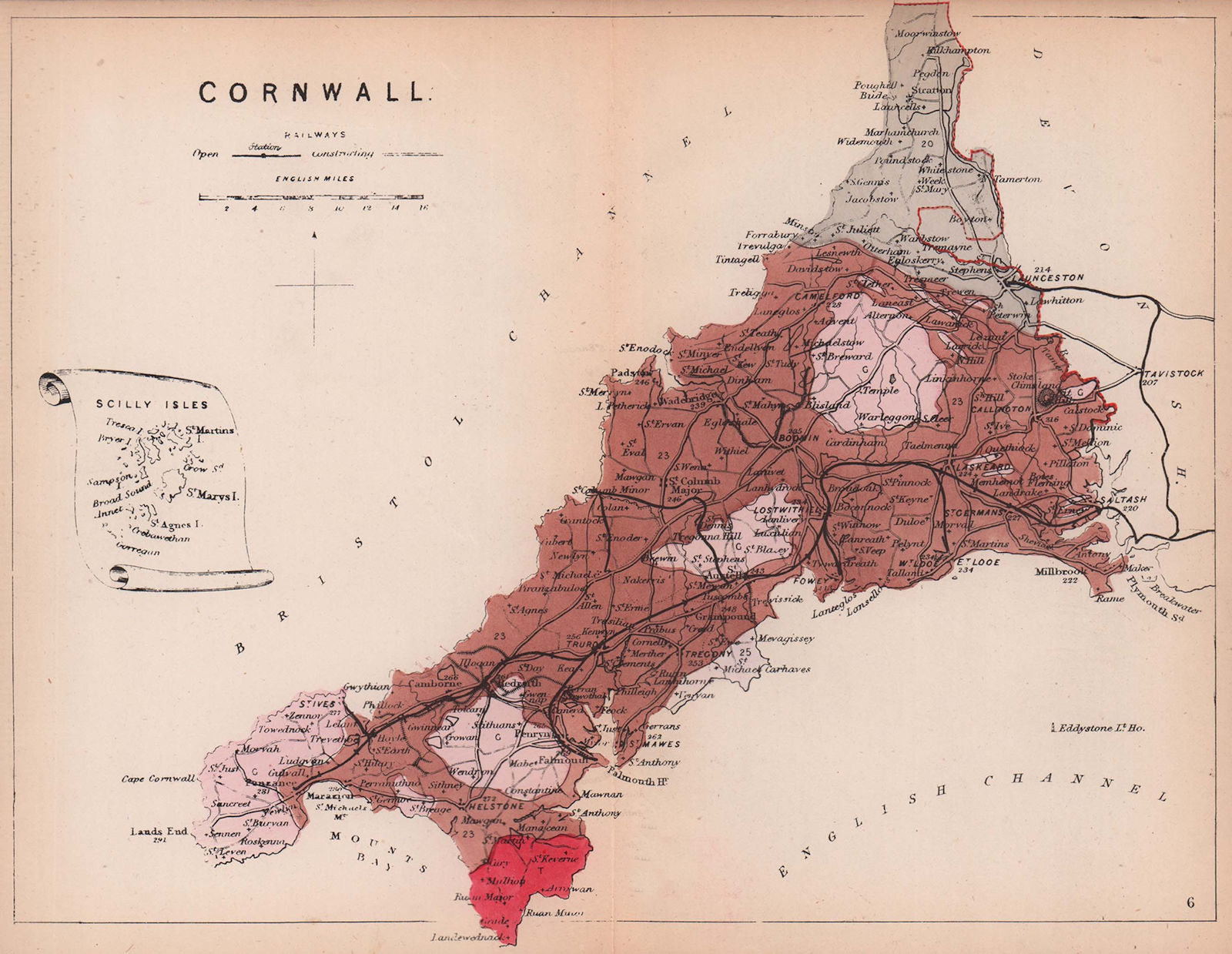 CORNWALL antique geological county map by James Reynolds 1864