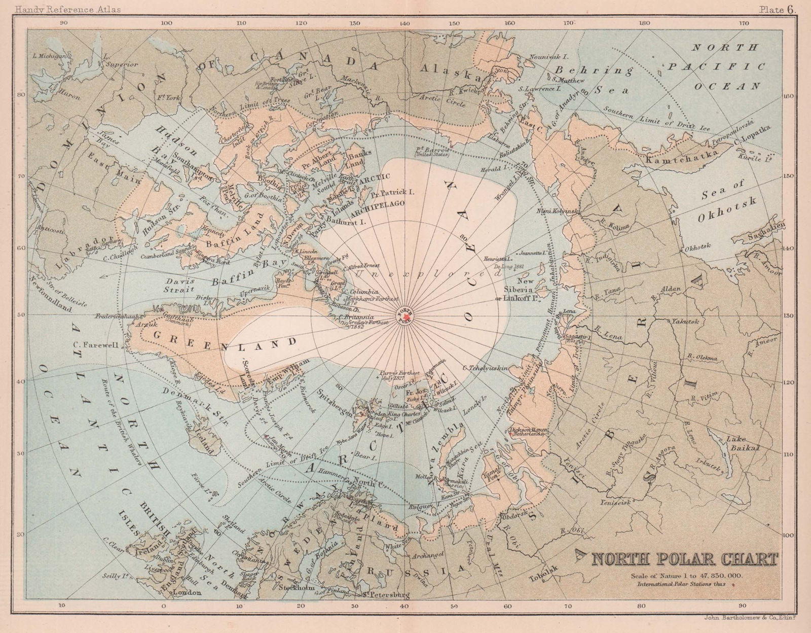 Associate Product North Polar Chart. Arctic. North Pole. BARTHOLOMEW 1893 old antique map