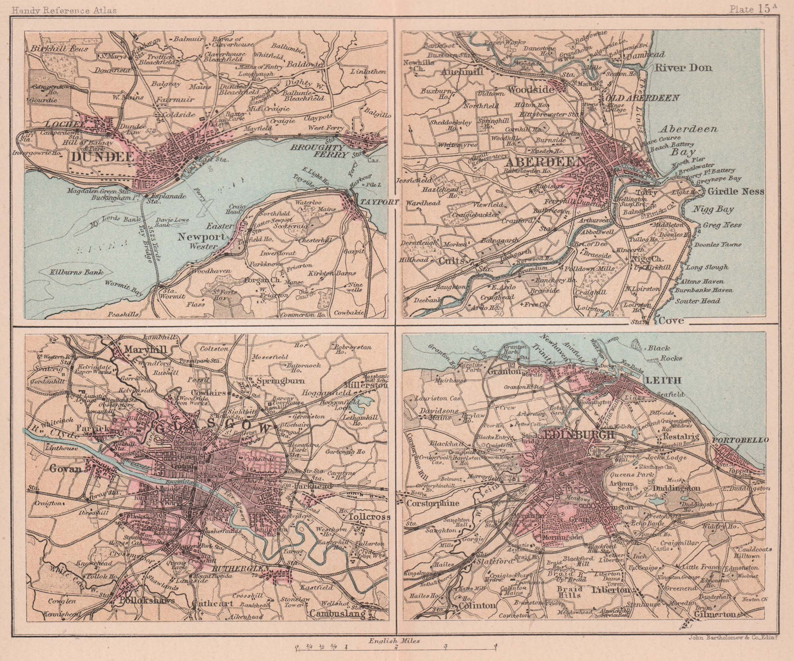 Associate Product Dundee Glasgow Aberdeen Edinburgh environs. Scottish Cities BARTHOLOMEW 1893 map