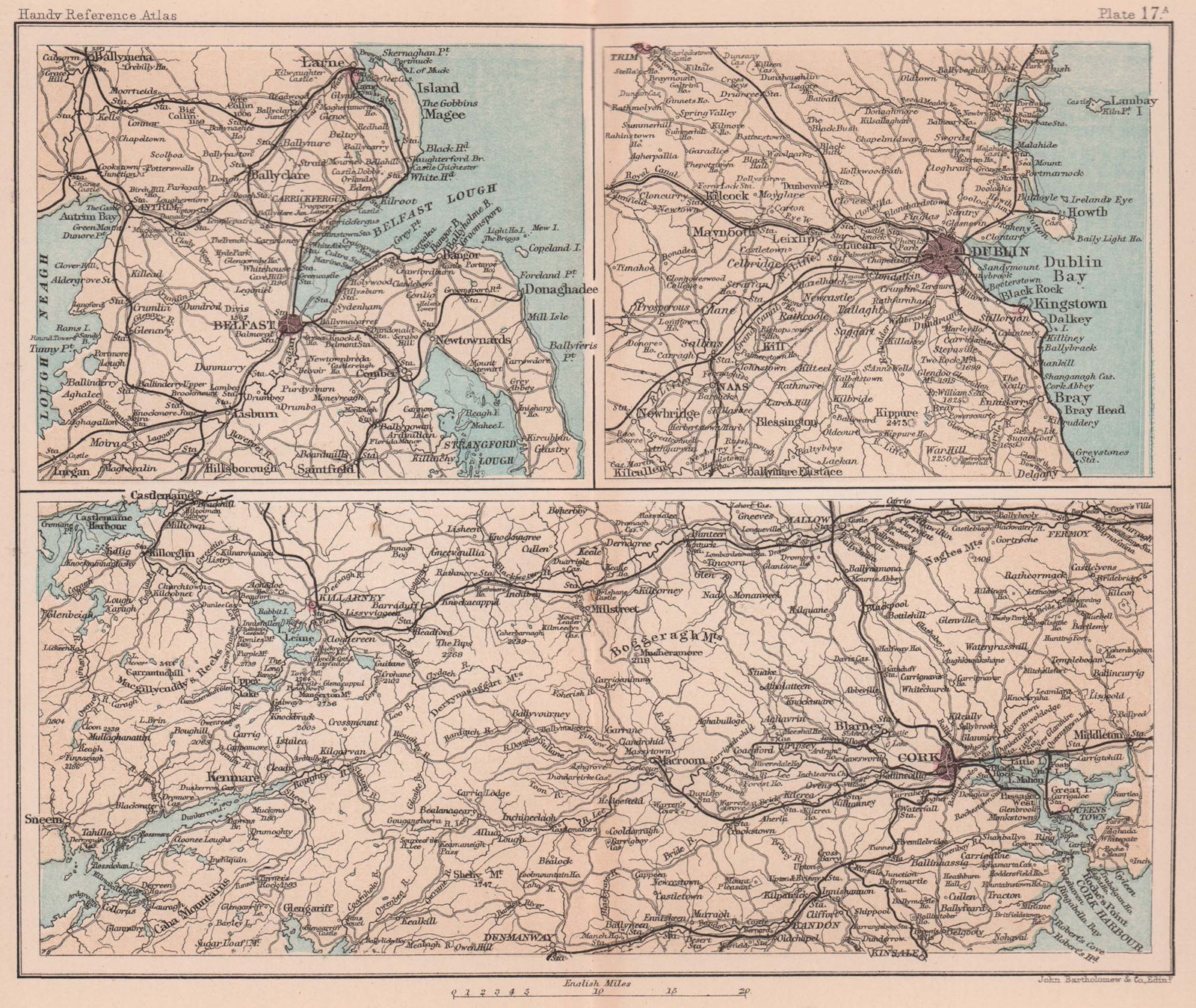 Associate Product Dublin Belfast Queenstown Cork Killarney environs. Ireland. BARTHOLOMEW 1893 map