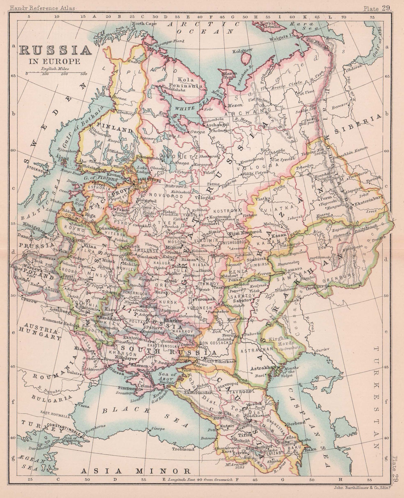 Russia in Europe. Poland. West/Little/Great/South Russia. BARTHOLOMEW 1893 map