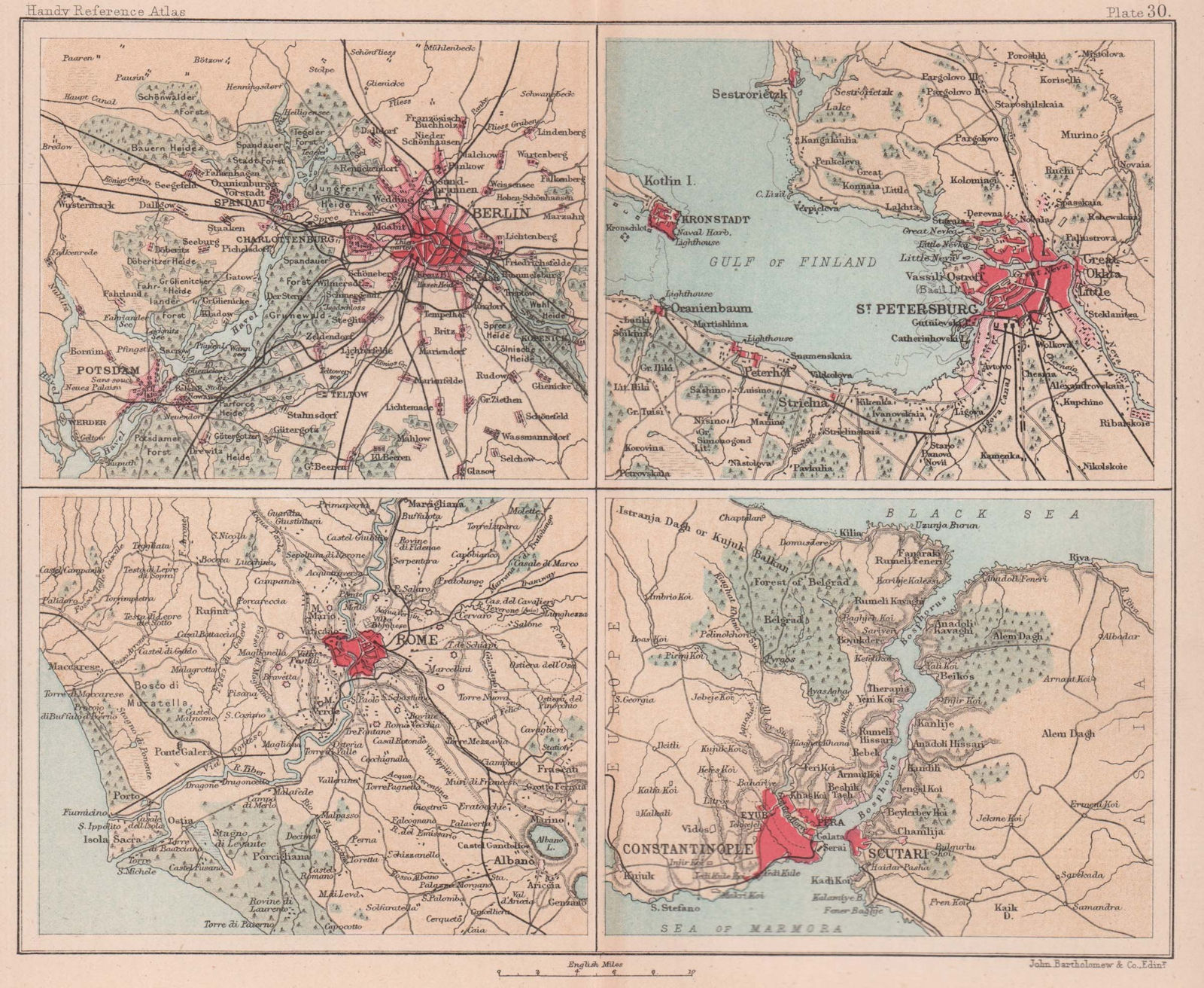 Berlin Rome St. Petersburg Constantinople environs. BARTHOLOMEW 1893 old map