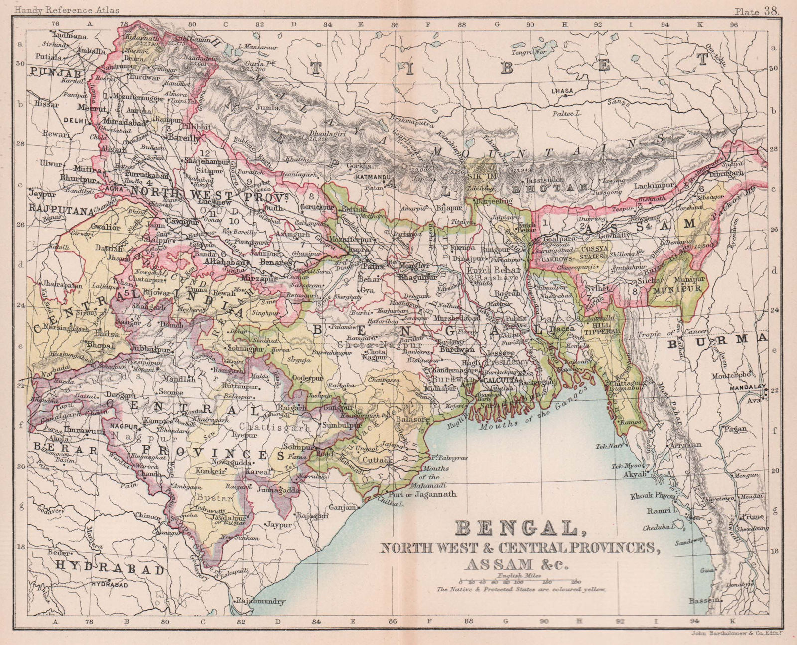 British India East Bengal Northwest/Central Provinces Assam BARTHOLOMEW 1893 map