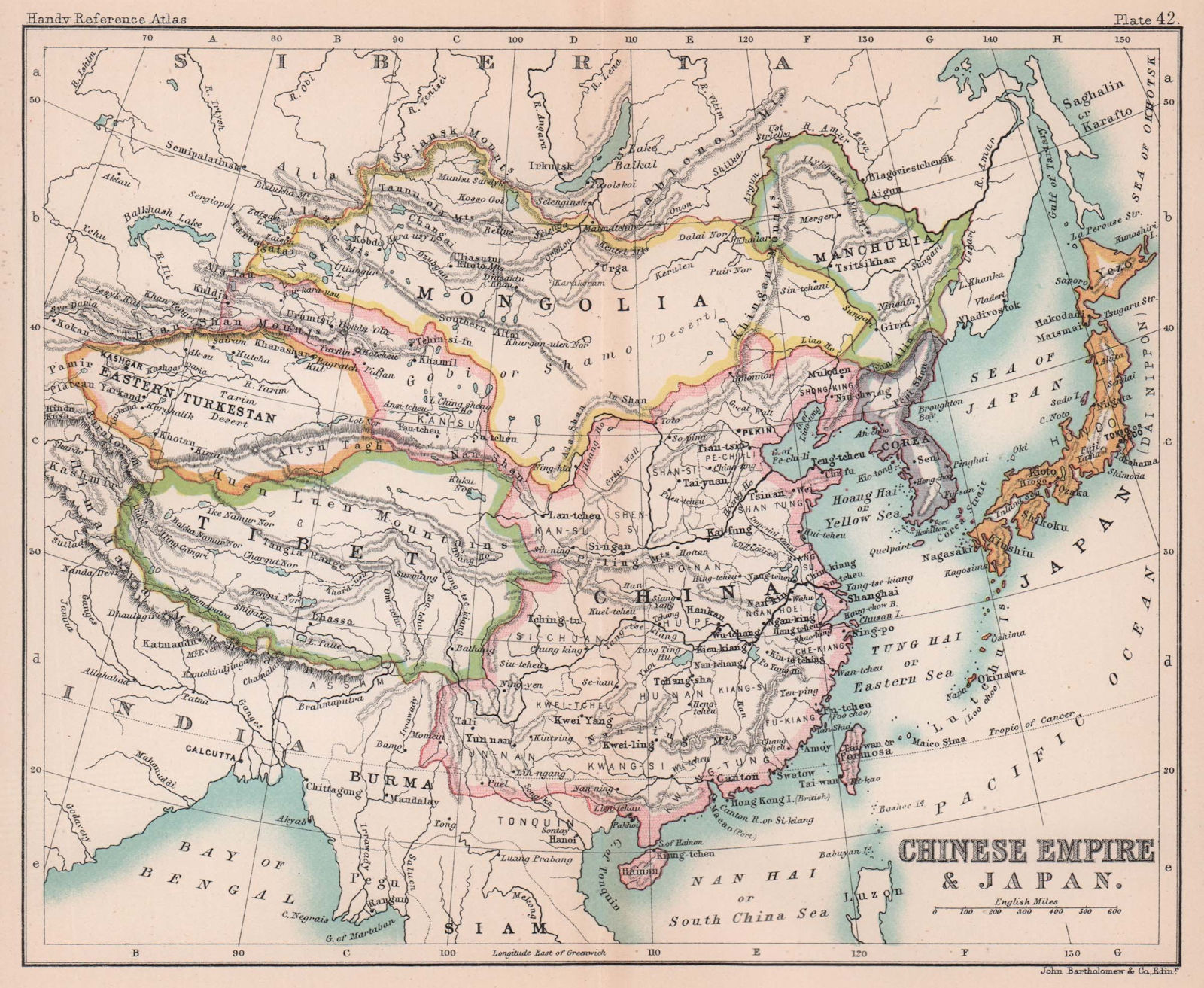 Chinese Empire Japan China Korea Tibet Mongolia Manchuria. BARTHOLOMEW 1893 map