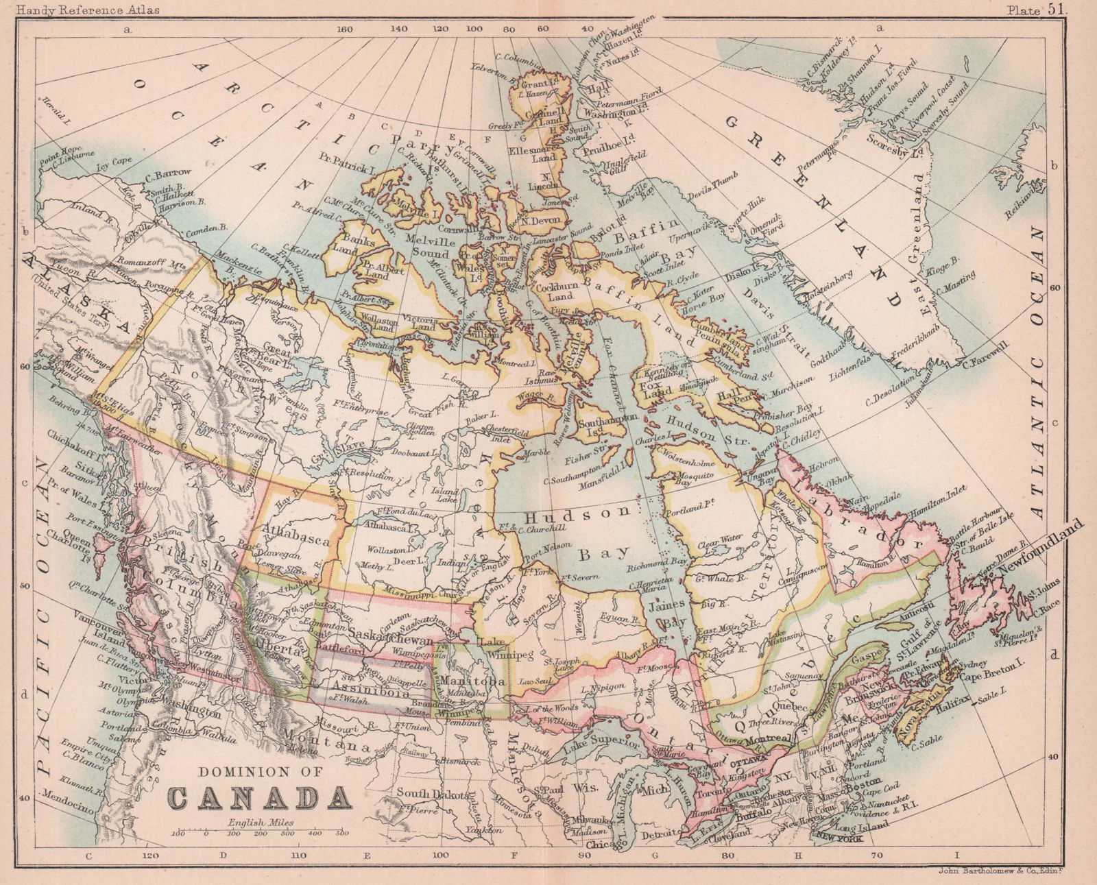 Associate Product Dominion of Canada. Manitoba postage stamp. Athabasca. BARTHOLOMEW 1893 map