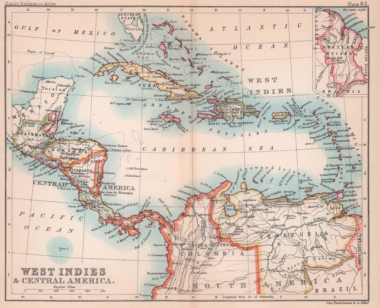 Associate Product West Indies & Central America. Caribbean. BARTHOLOMEW 1893 old antique map