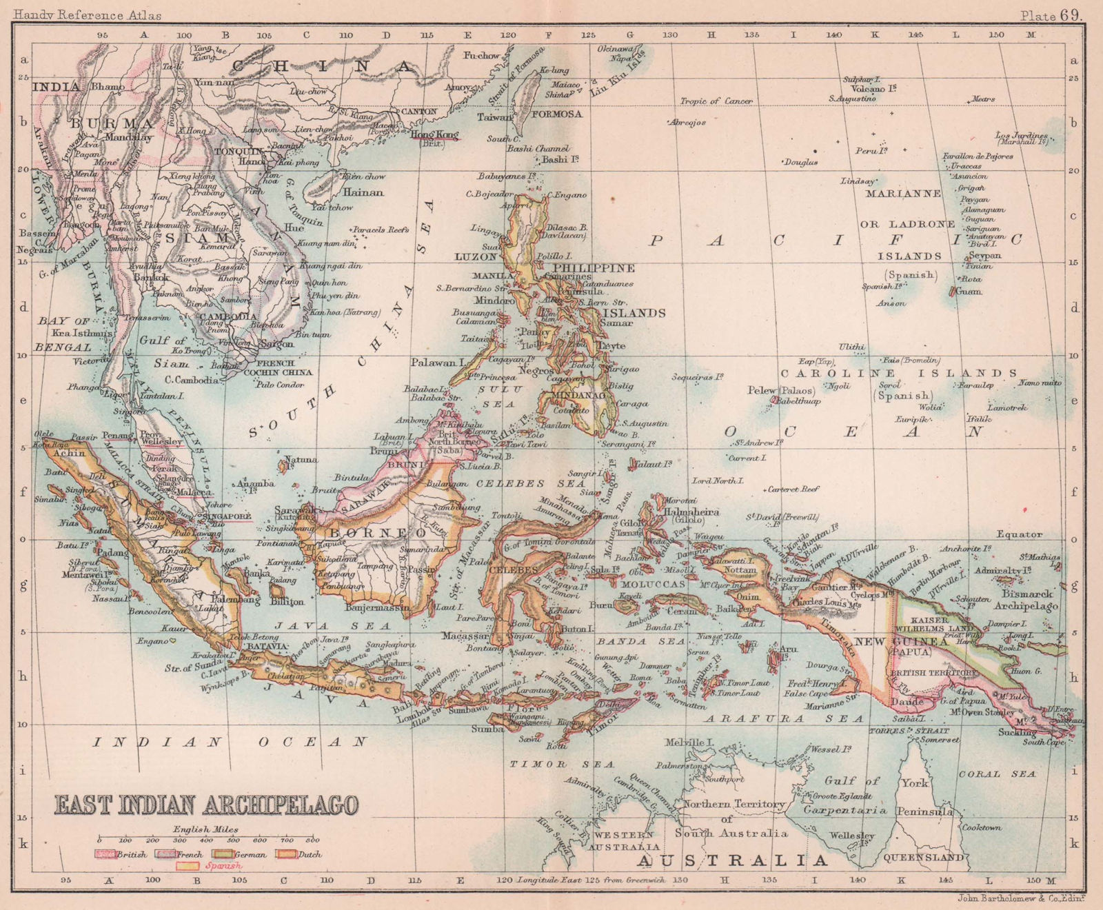 East Indian Archipelago. Indonesia Philippines & Indochina. BARTHOLOMEW 1893 map