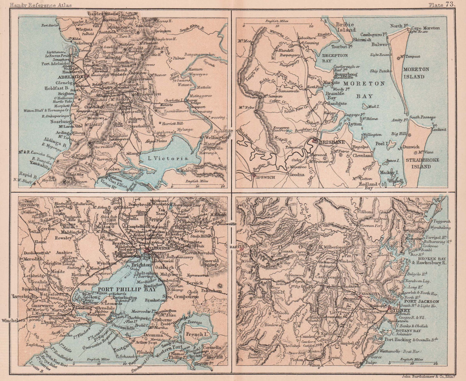 Associate Product Adelaide, Brisbane, Melbourne & Sydney. Australian cities. BARTHOLOMEW 1893 map