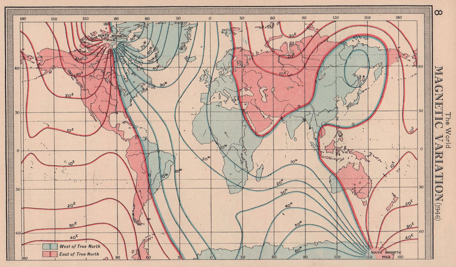World - Magnetic Variation. BARTHOLOMEW 1949 old vintage map plan chart