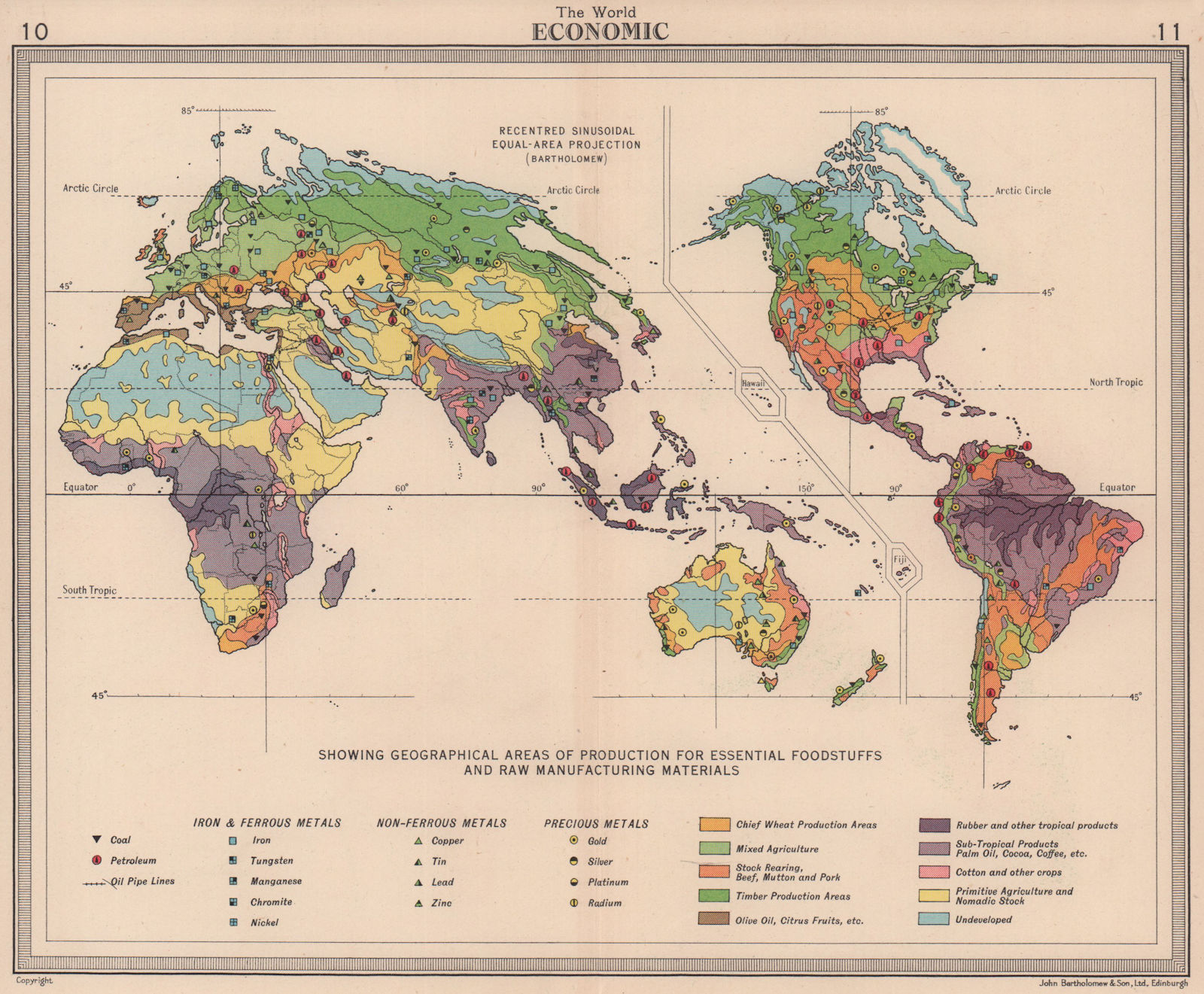 World Economic. Recentred Sinusoidal equal-area projection. BARTHOLOMEW 1949 map