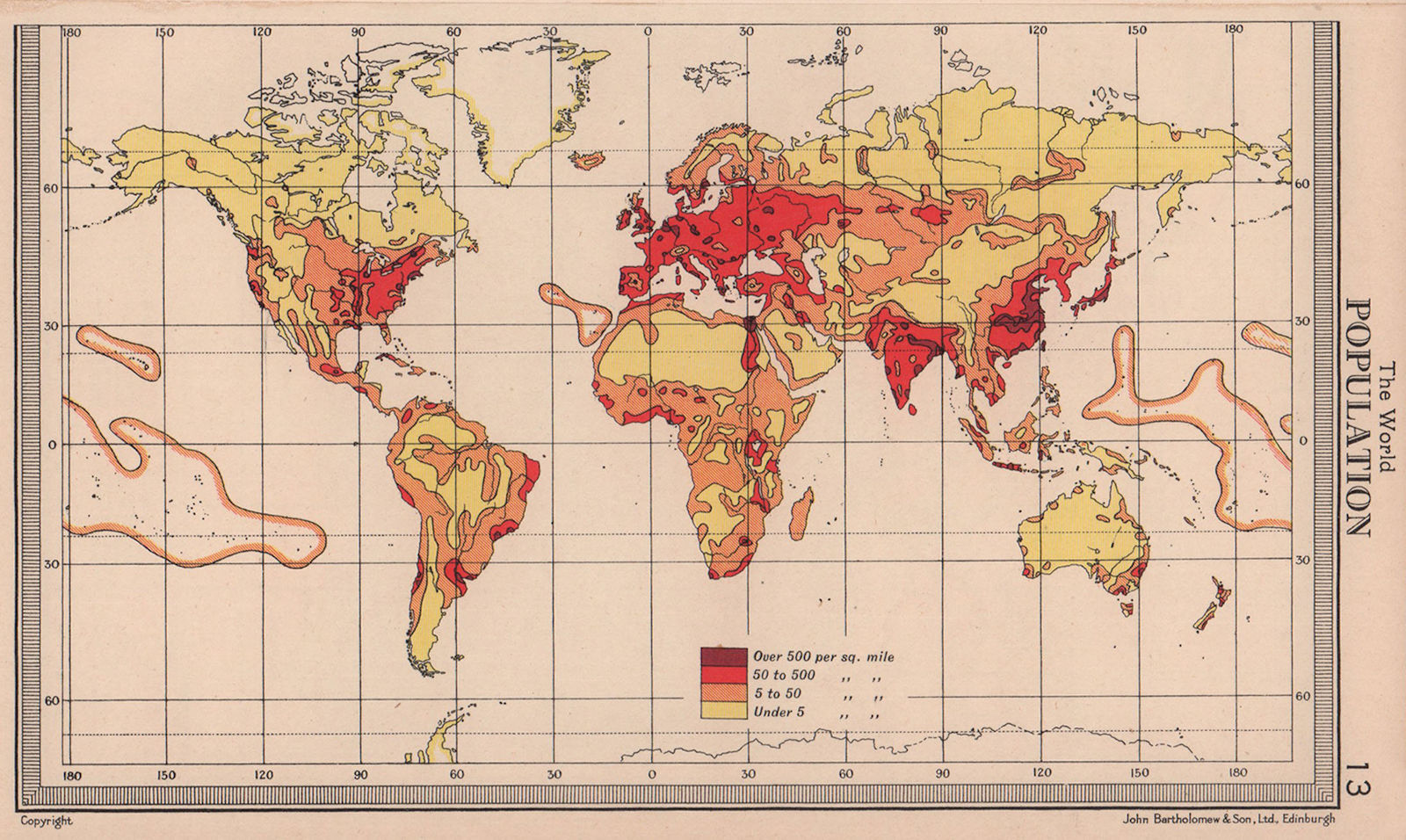 World - Population. BARTHOLOMEW 1949 old vintage map plan chart